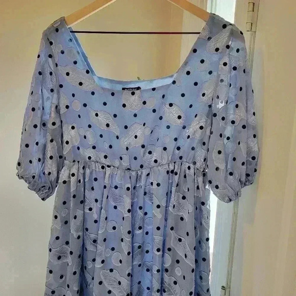 Nasty‎ Gal Blue Feather Poka-Dot Printed Mini Dress, Size 8 - Picture 3 of 8